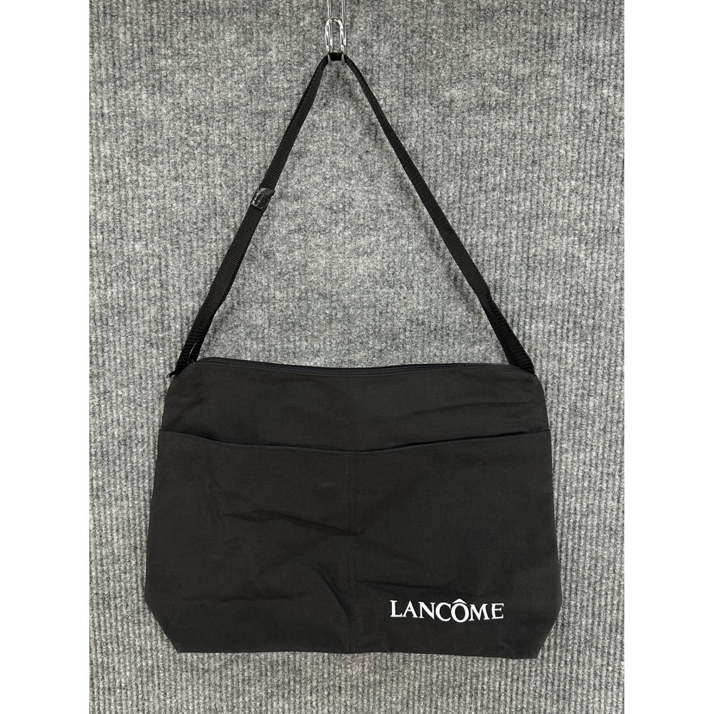 Lancome Crossbody Bag Womens OS Black Excellent Canvas Logo Zipper Pockets